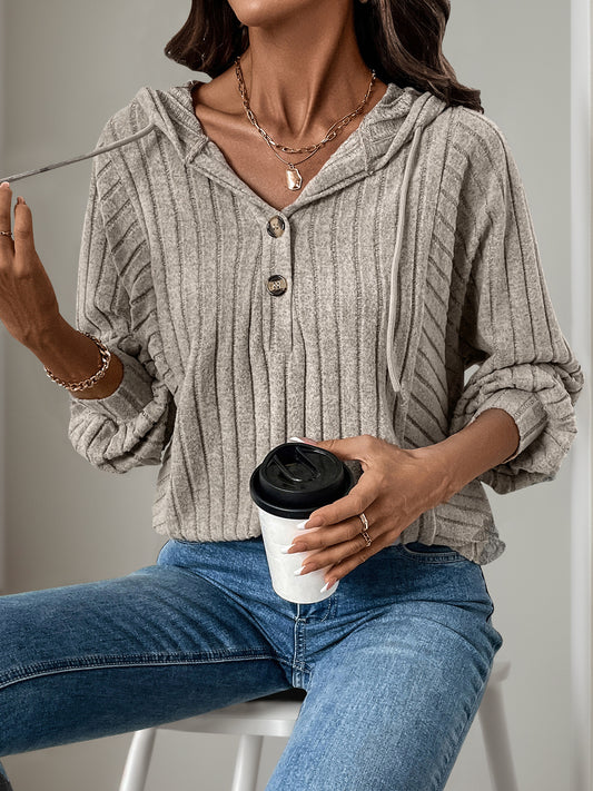 Inner Wear Home Casual Laid Sunken Stripe Hooded Solid Color Sweater Top - Iyanka