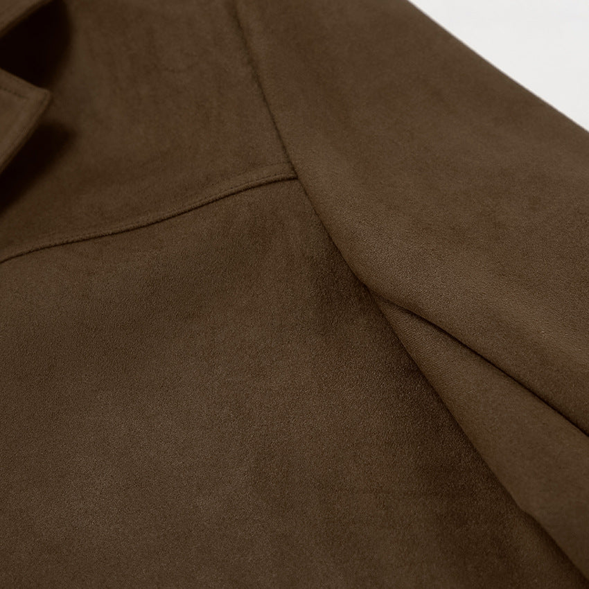 Brown Brushed Velvet Retro Lapels Loose Suede Coat Autumn Winter Maillard Blazers Women - Iyanka
