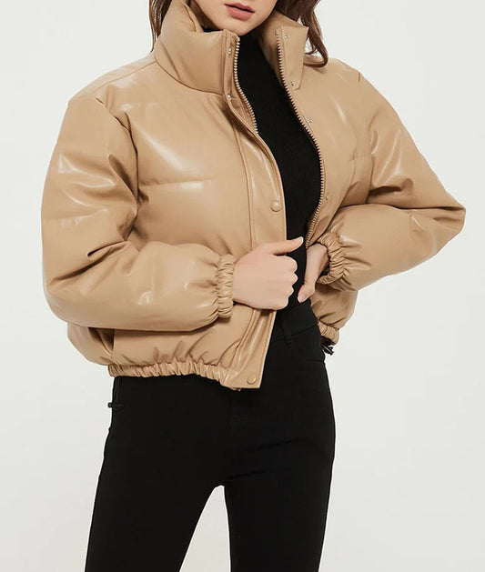 Autumn Winter Leather Coat Women Stand Collar Short Warm Bread Cotton Padded Jacket - Iyanka