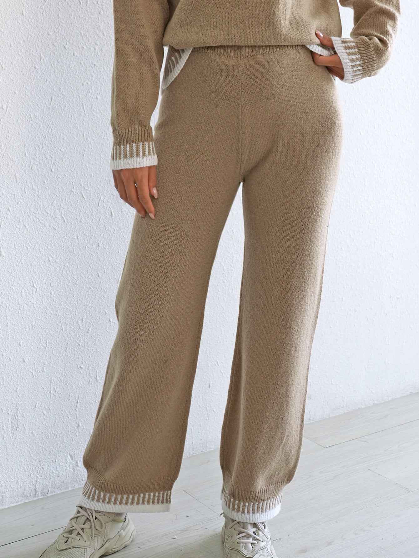 Autumn Winter Color Contrast Patchwork Wide Leg Pants