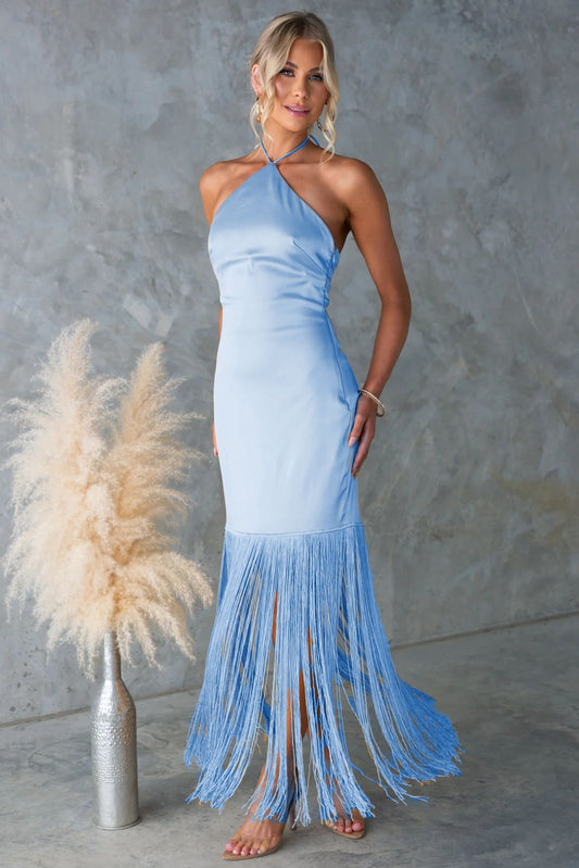 Summer Solid Color off Shoulder Tassel Skinny Sheath Dress Women
