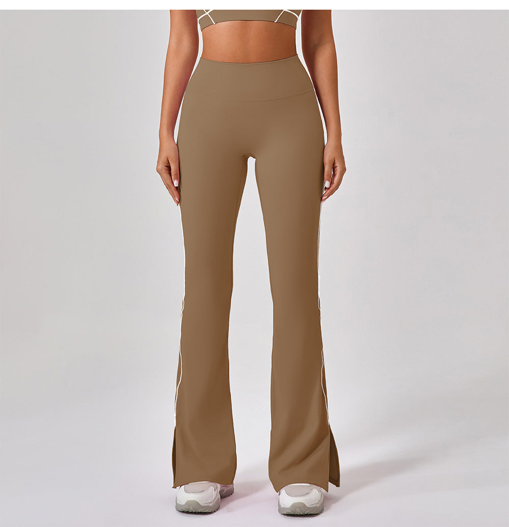 Summer High Waist Tight Nude Feel Hip Lifting Yoga Bell Bottom Pants Women Dance Fitness Outdoor Sports Split Trousers - Iyanka