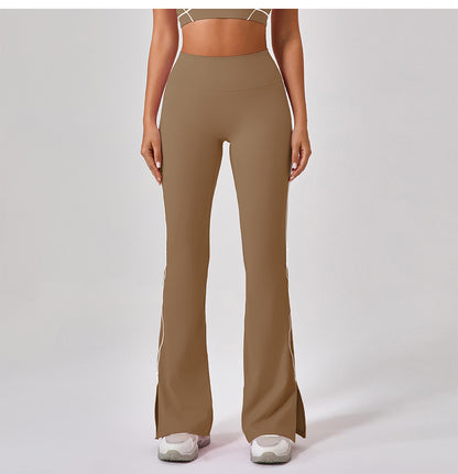 Summer High Waist Tight Nude Feel Hip Lifting Yoga Bell Bottom Pants Women Dance Fitness Outdoor Sports Split Trousers - Iyanka