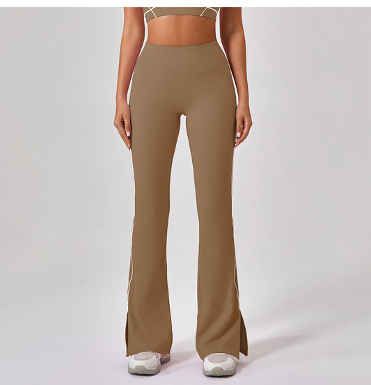 Summer High Waist Tight Nude Feel Hip Lifting Yoga Bell Bottom Pants Women Dance Fitness Outdoor Sports Split Trousers - Iyanka