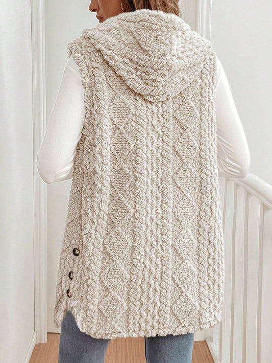 Autumn Winter Women Double Sided Plush Casual Hooded Cardigan Vest - Iyanka
