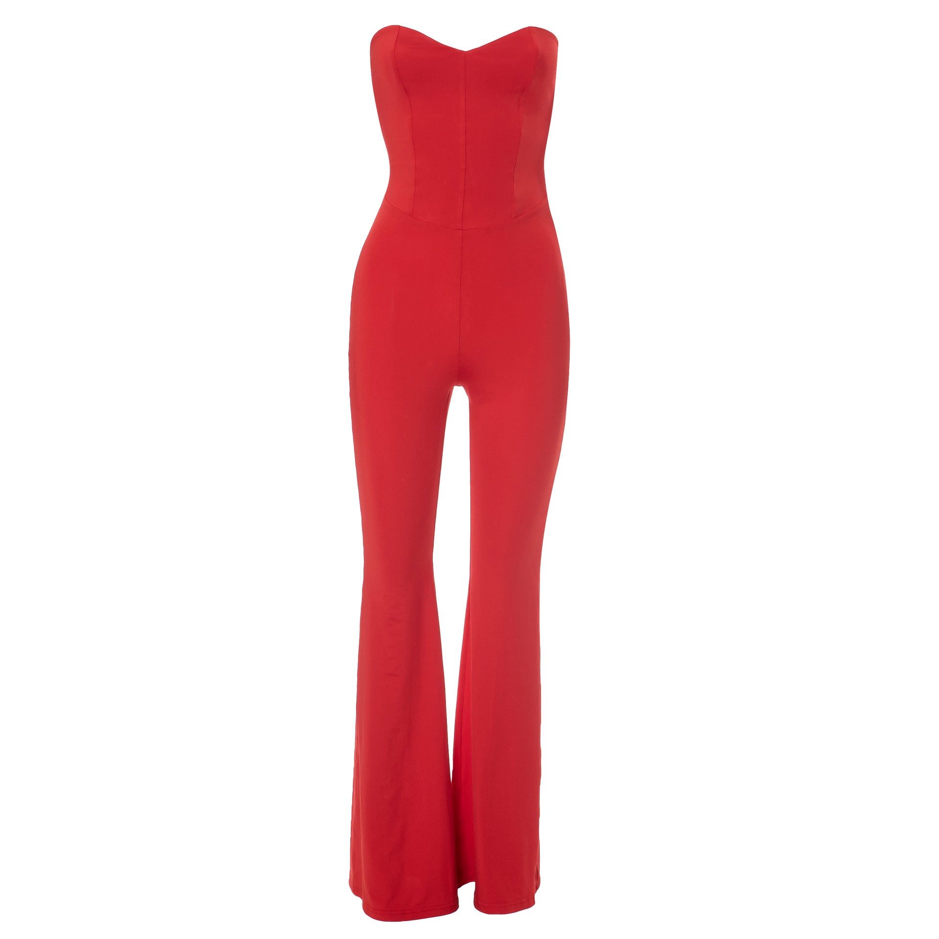 Women Spring Summer Tube Top Backless Lace up Cutout Solid Color Sheath Slightly Flared Jumpsuit - Iyanka