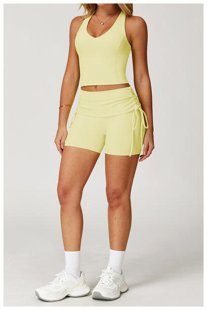 Waist Turning Nude Feel Tight Yoga Shorts Drawstring Outerwear Casual Pants Pilates Sports Shorts for Women - Iyanka