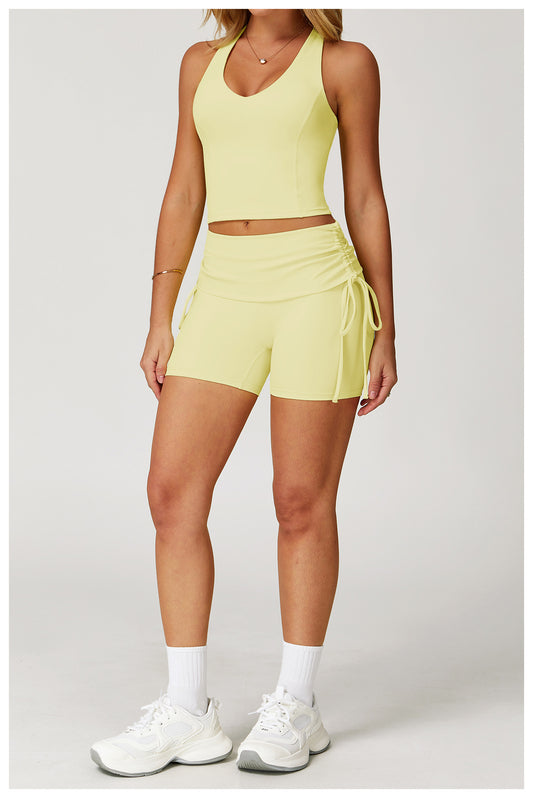 Waist Turning Nude Feel Tight Yoga Shorts Drawstring Outerwear Casual Pants Pilates Sports Shorts for Women - Iyanka