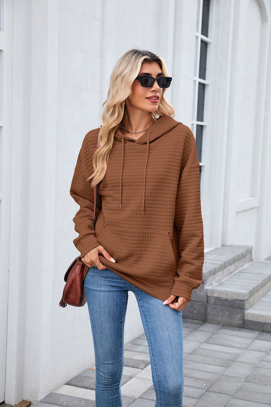 Autumn Winter Solid Color Hooded Pocket Loose Long Sleeve Sweatershirt Coat for Women - Iyanka