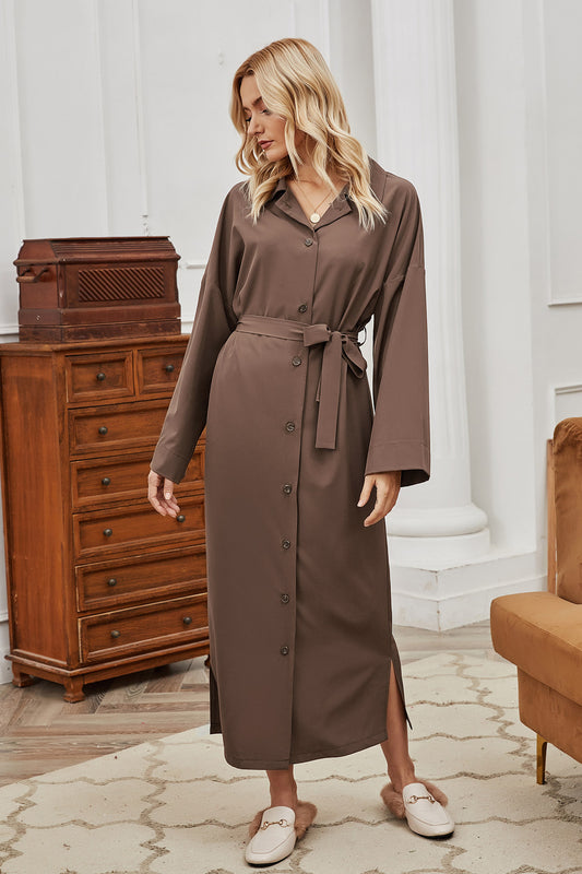 Autumn Winter Women Belt Single-Breasted Collared Large Swing Overknee Long Solid Color Coat - Iyanka