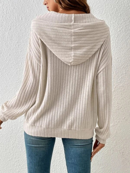 Autumn Winter Knitwear Hooded Sunken Stripe Kangaroo Pocket Long Sleeve Bathroom - Iyanka