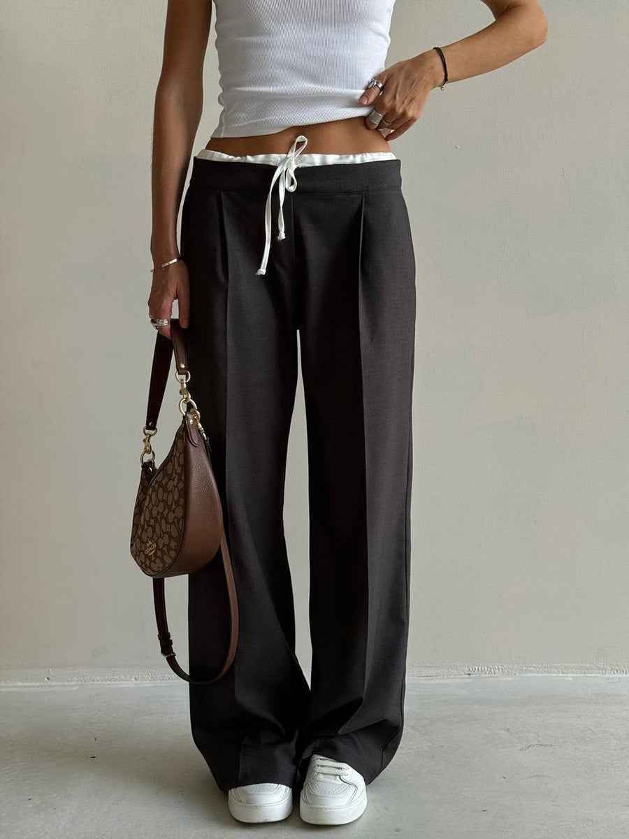 Loose Spring Faux Two-Piece Lace-Up Office Work Trousers