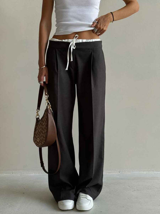 Loose Spring Faux Two-Piece Lace-Up Office Work Trousers