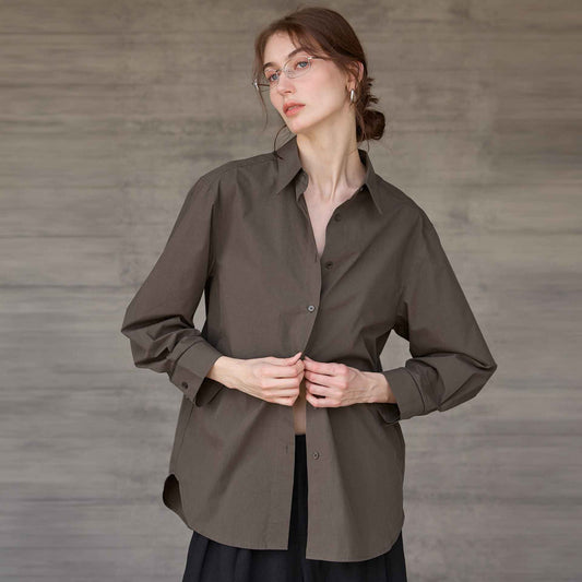 Women’s Autumn/Winter Cotton Long Sleeve Collared Shirt – Hollow Out Design