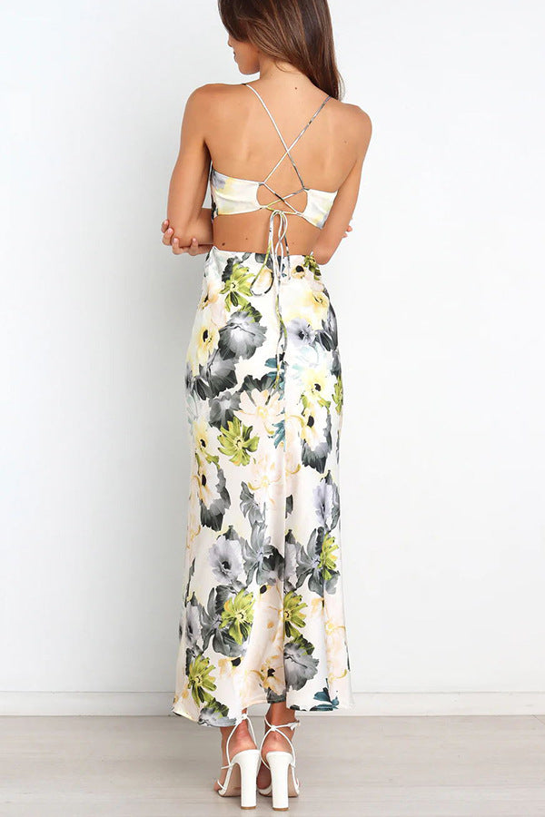 Summer Lace Printing Satin Elegant Dress for Women - Iyanka