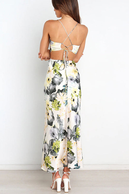 Summer Lace Printing Satin Elegant Dress for Women - Iyanka