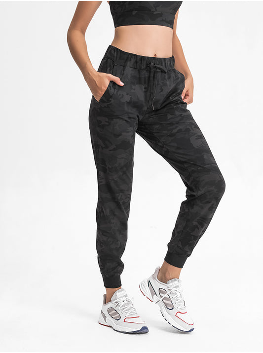 Spring Summer Elastic Lace-up Waist Yoga Pants Simple Straight Sports Casual Elastic Ankle-Tied Cropped Pants for Women - Iyanka