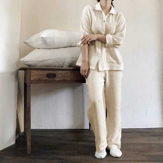 Autumn Winter Homewear Suit Pure Cotton Double Layer Gauze Pajamas Long Sleeved Trousers Skin Friendly Comfortable Outerwear Women - Iyanka