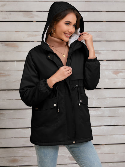 Women Explosive Fur Liner Hooded Zipper Coat Autumn Winter Warm Thickening Shell Jacket - Iyanka