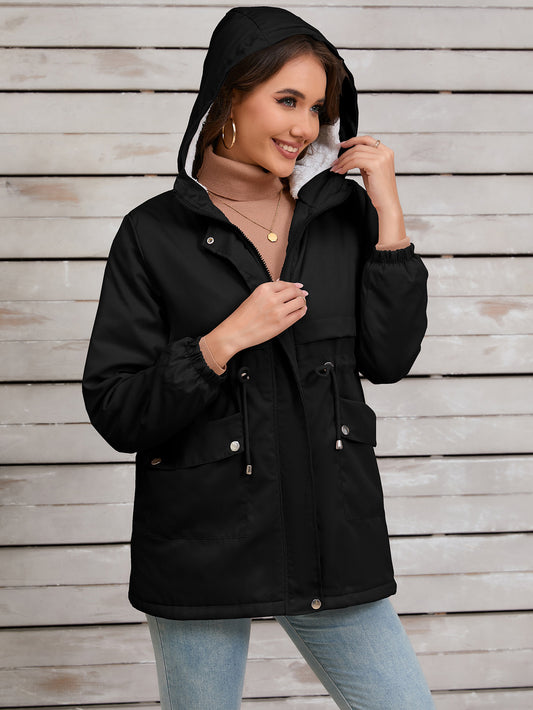 Women Explosive Fur Liner Hooded Zipper Coat Autumn Winter Warm Thickening Shell Jacket - Iyanka