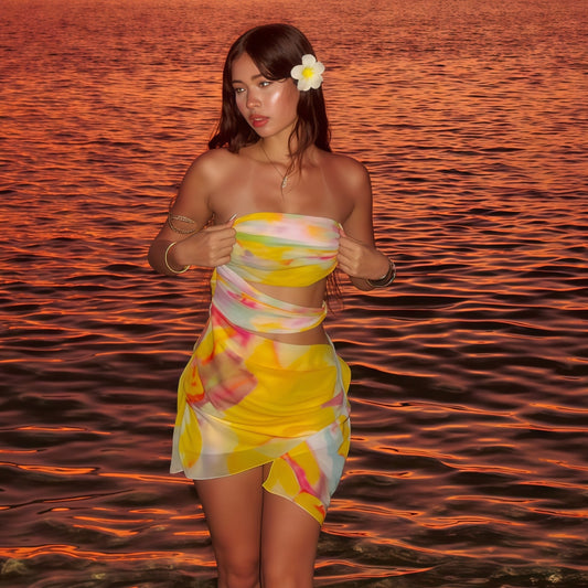 Women Clothing Summer Printed Beach Holiday off Shoulder Tube Top Package Dress