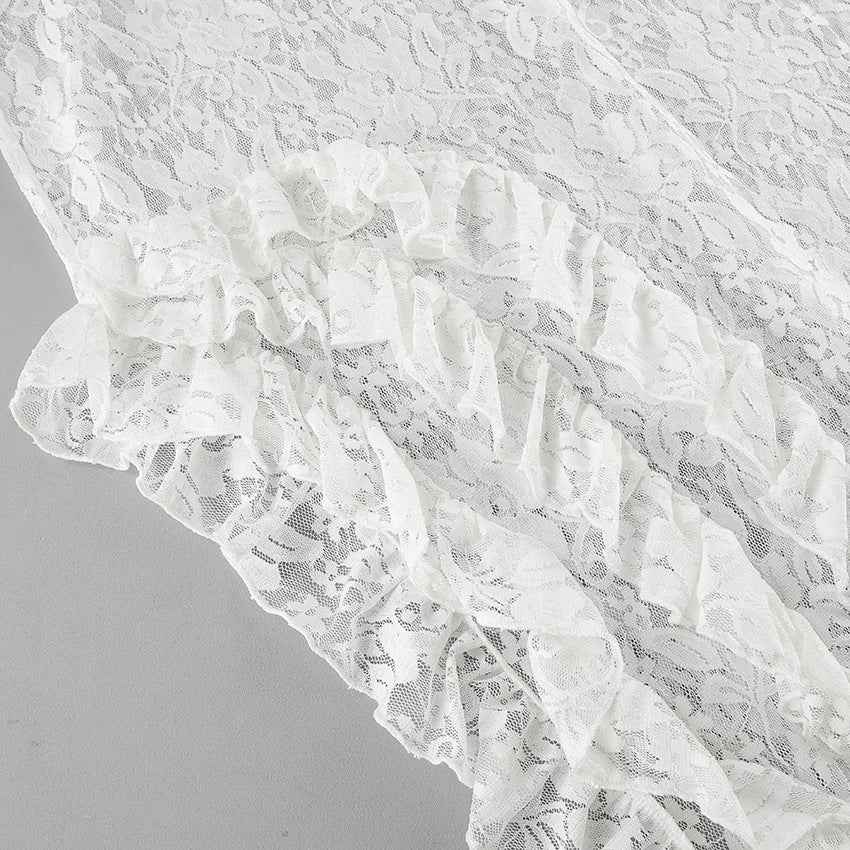 Women Commuting Wear Summer Side Slit Sexy Ruffles Atmosphere Lace See through Skirt
