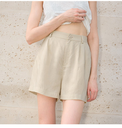Summer Tencel Linen Shorts Women Slimming High Waist Pants Linen Elastic Waist Solid Color Casual Pants - Iyanka