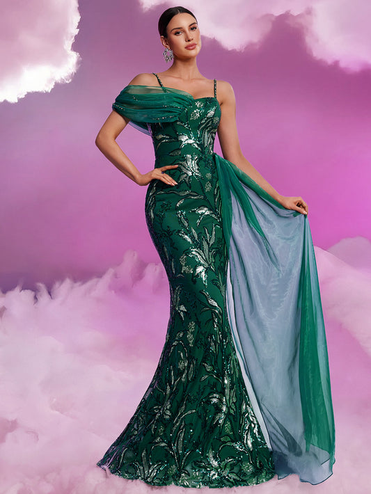 Elegant Sequin Ribbon V neck Strap Elegant Gorgeous Noble Cocktail Formal Dinner Dress - Iyanka
