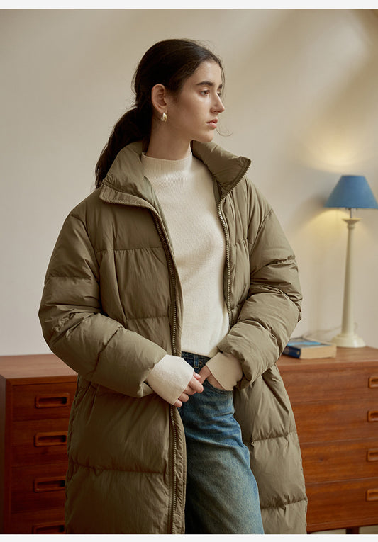 Zipper Snap on Half Turtleneck down Jacket Women Winter Warm Long Windproof Coat Three Dimensional Pocket Bread Coat - Iyanka