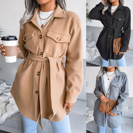 Autumn Winter Single Breasted Woolen Coat Outerwear Women Clothing - Iyanka