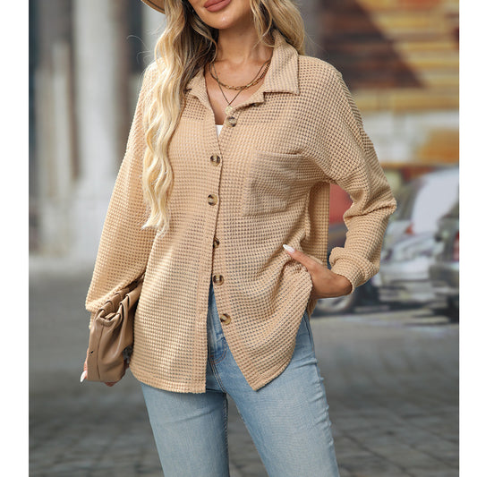 Women Autumn Winter Loose Waffle Casual Office All Matching Shirt - Iyanka