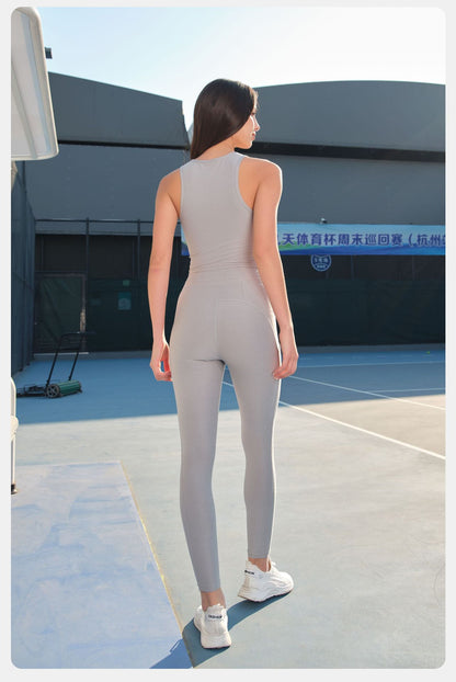High Elastic Sleeveless Yoga Vest High Waist Hip Lift Double Side Pocket Yoga Pants Sports Yoga Set Women - Iyanka