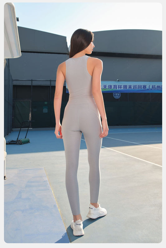 High Elastic Sleeveless Yoga Vest High Waist Hip Lift Double Side Pocket Yoga Pants Sports Yoga Set Women - Iyanka