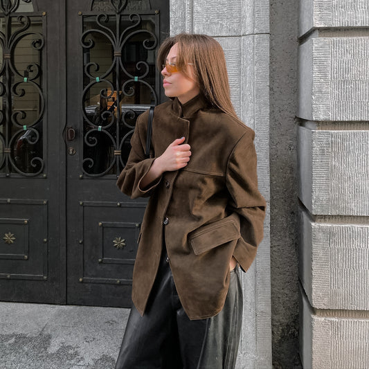Brown Brushed Velvet Retro Lapels Loose Suede Coat Autumn Winter Maillard Blazers Women - Iyanka