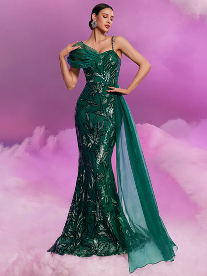 Elegant Sequin Ribbon V neck Strap Elegant Gorgeous Noble Cocktail Formal Dinner Dress - Iyanka