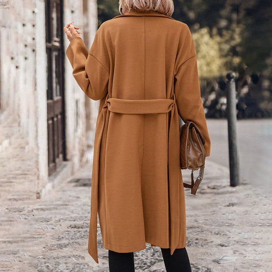 Autumn Winter Women Extended Solid Color Woolen Coat Women - Iyanka