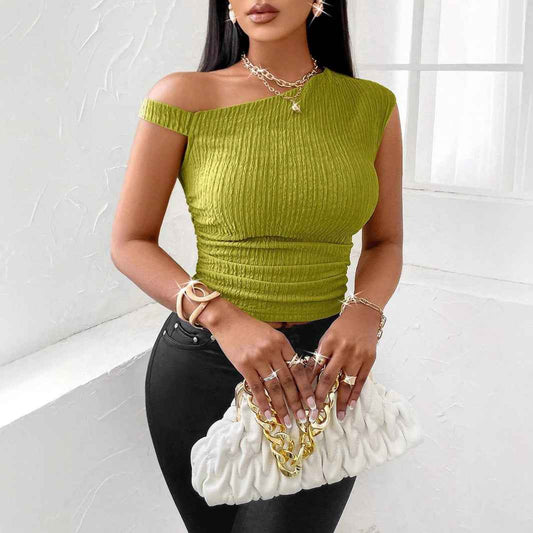 Women’s Summer Slim Fit Peplum Top – Off Shoulder Asymmetric