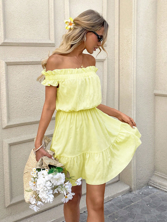 Women Clothing Gentle off Neck Dress Summer Younger Sweet Dress