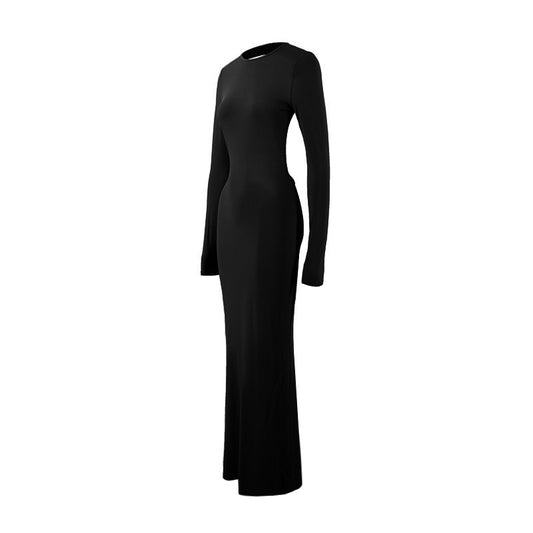 Round Neck Slim Fit Long Sleeved Sexy Backless Sheath Dress Women Clothing