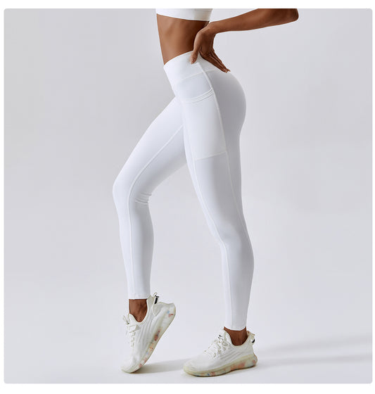 Nude Feel Yoga Pants Hip Lifting Pocket Quick Drying Fitness Pants Criss Cross Waist Head Skinny Running Sports Pants Women - Iyanka
