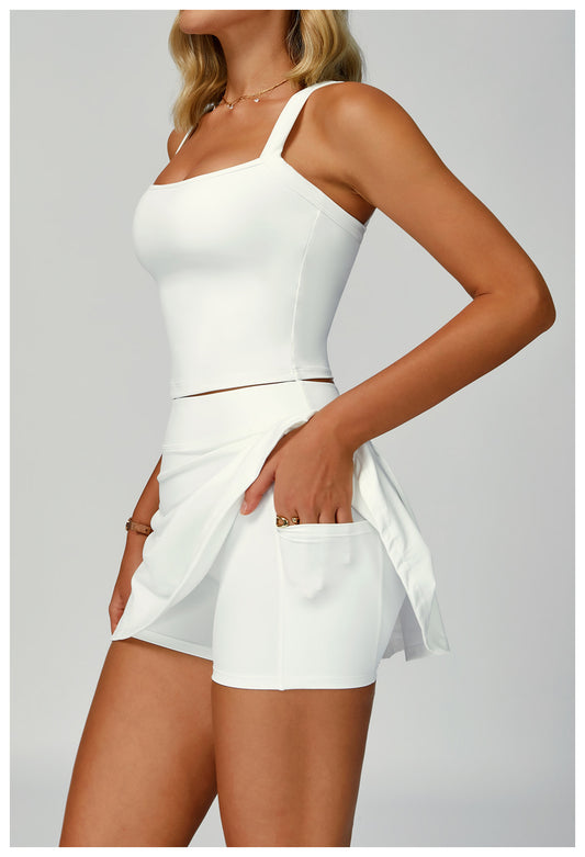 Double-Shoulder Strap Yoga Vest Nude Feel Beauty Back Slim Fit Sports Vest Outdoor Running Sports Workout Clothes - Iyanka