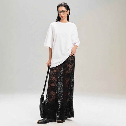 Summer Women Clothing Solid Color Slim Sheath Street High Waist Lace Skirt