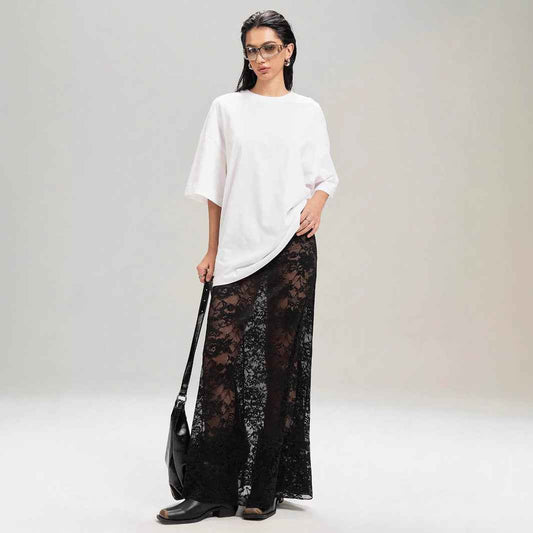 Summer Women Clothing Solid Color Slim Sheath Street High Waist Lace Skirt