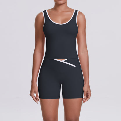 Cross High Top Sports Women Contrast Color Backless Tight Nude Feel Yoga Running Fitness Yoga Wear - Iyanka