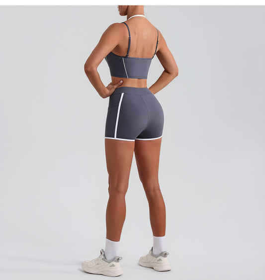Women Yoga Shorts Pocket Nude Feel High Waist Tight Sports Pants Running Fitness Outer Shorts - Iyanka