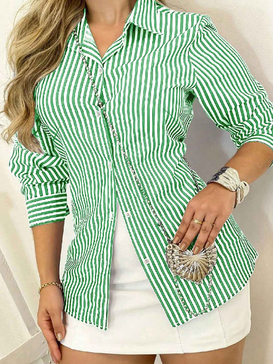 Women’s Casual Striped Button Long Sleeve Shirt – Spring/Summer