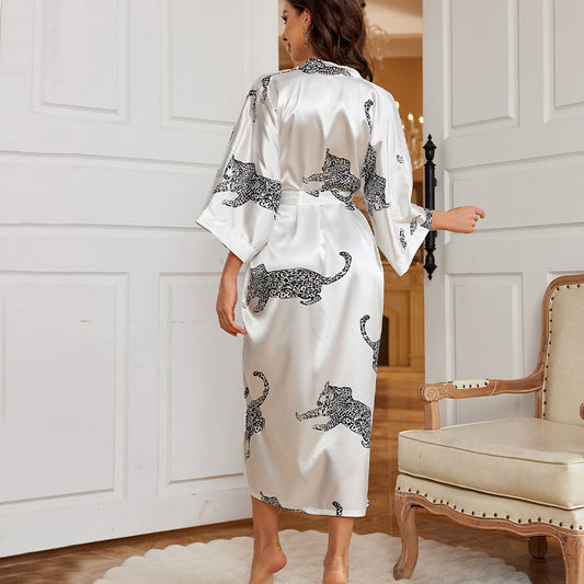 Long Ice Silk Robe Summer Thin Artificial Silk Simple Homewear Sexy Cardigan Bathrobe - Iyanka
