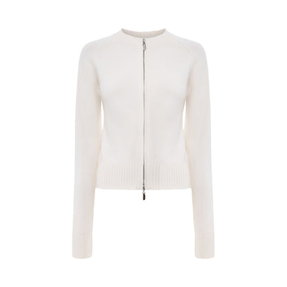 Stand up Collar Slim Fit Long Sleeved Coat Autumn Winter Double Zipper Cardigan Thermal Knitting Coat for Women - Iyanka