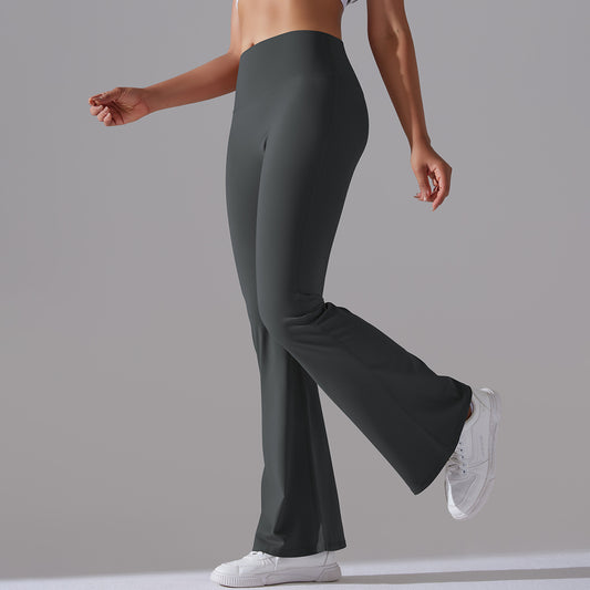 Classic Solid Color Bell Bottom Pants Yoga Pants Women Slim Fit Hip High Waist Elastic Training Wide Leg Pants Fitness Pants - Iyanka