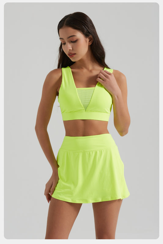 Sports Two Piece Sets Women Yoga Clothes Sports Vest Breathable Slim Fit Anti Exposure High Waist Slimming Tennis Yoga Skirts Women - Iyanka